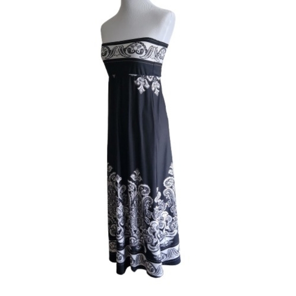 VENUS Bailey Blue Black and White Paisley Print Tube Dress - Picture 5 of 10